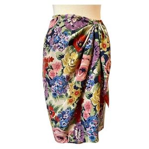 ANNE KLEIN II Silk Floral Wrap Skirt Sz 10 Vintage NEW